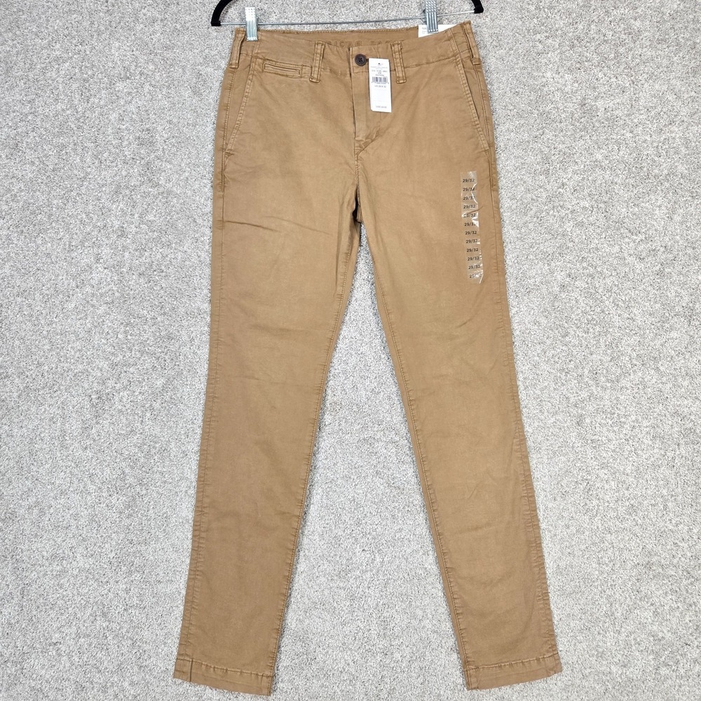 American Eagle Mens 29x32 slim skinny Chino Pants Khaki Tan flex NEW